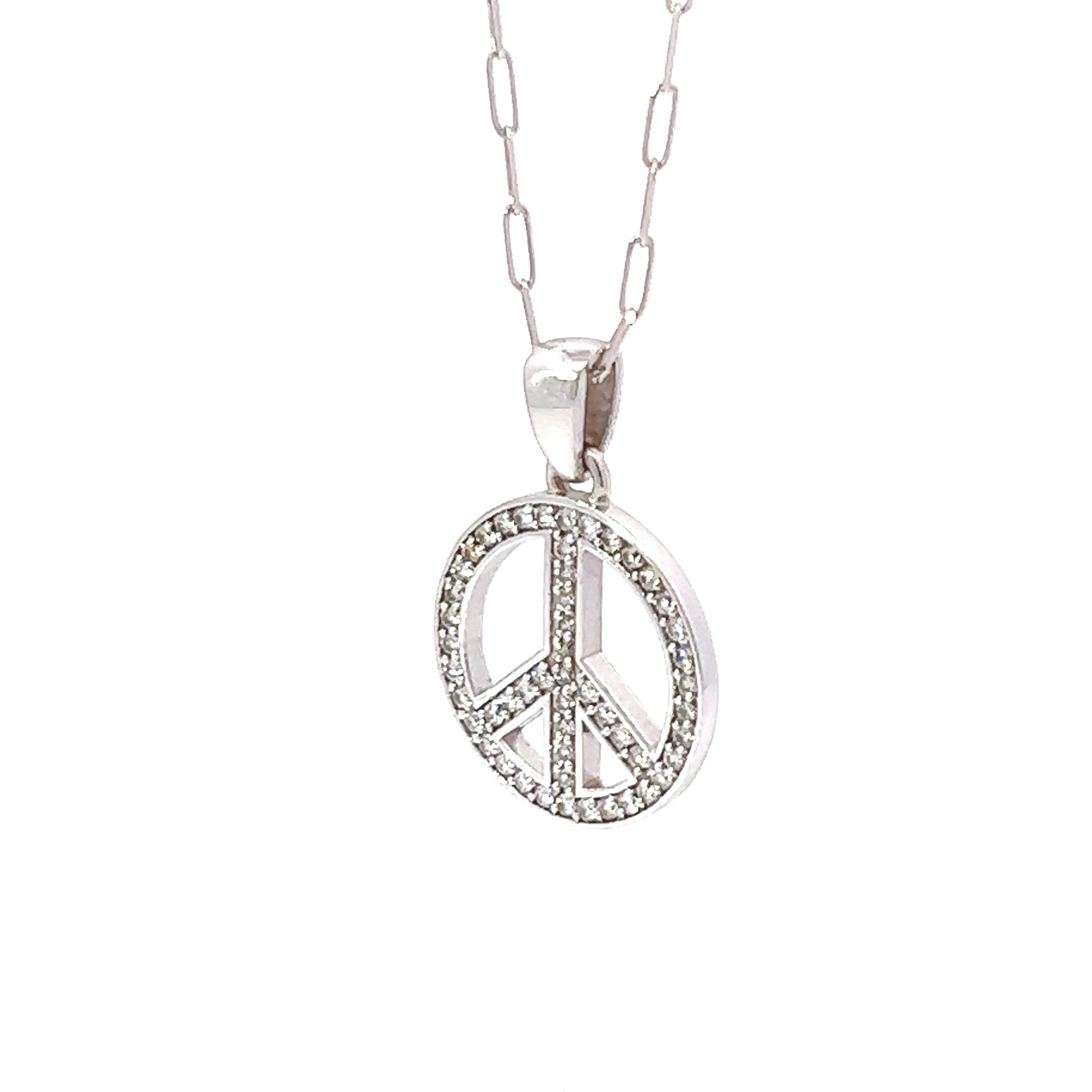 14K white gold, Diamond peace pendant