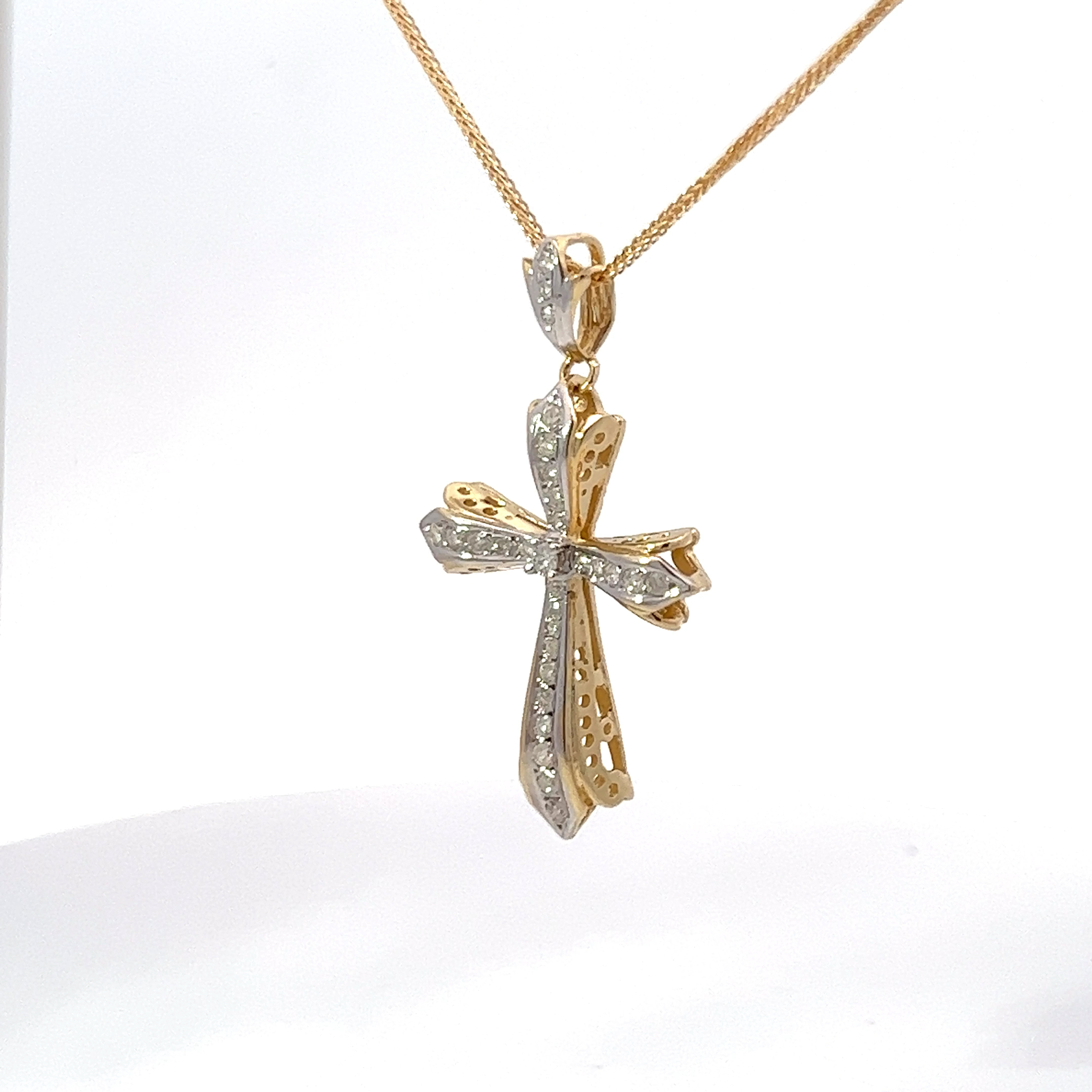 14K two-tone gold, Diamond cross necklace