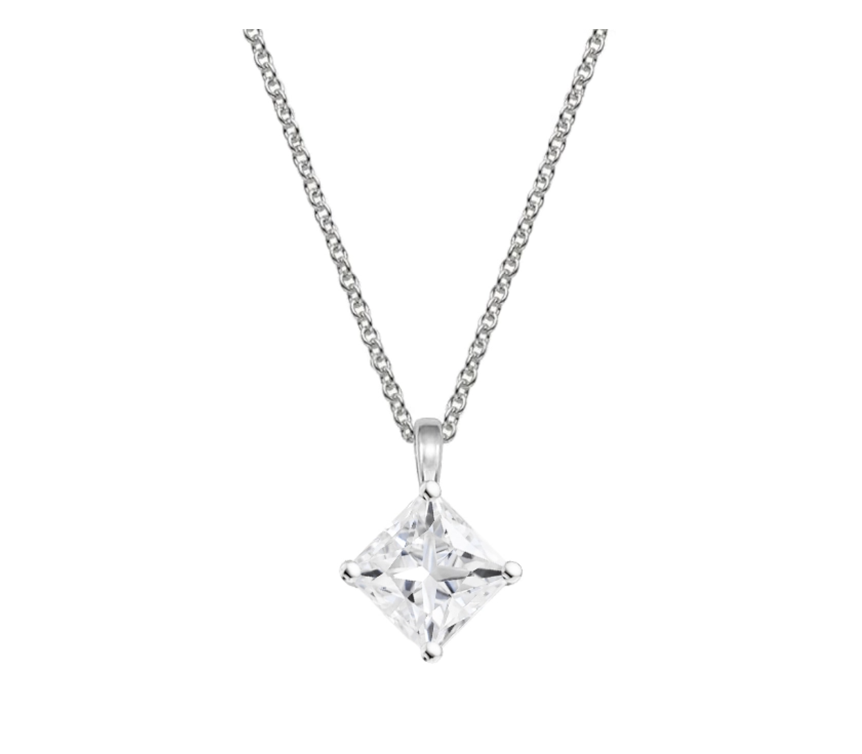 Prong-Set, Floating 1.00 Carat Princes Cut Solitaire Pendant