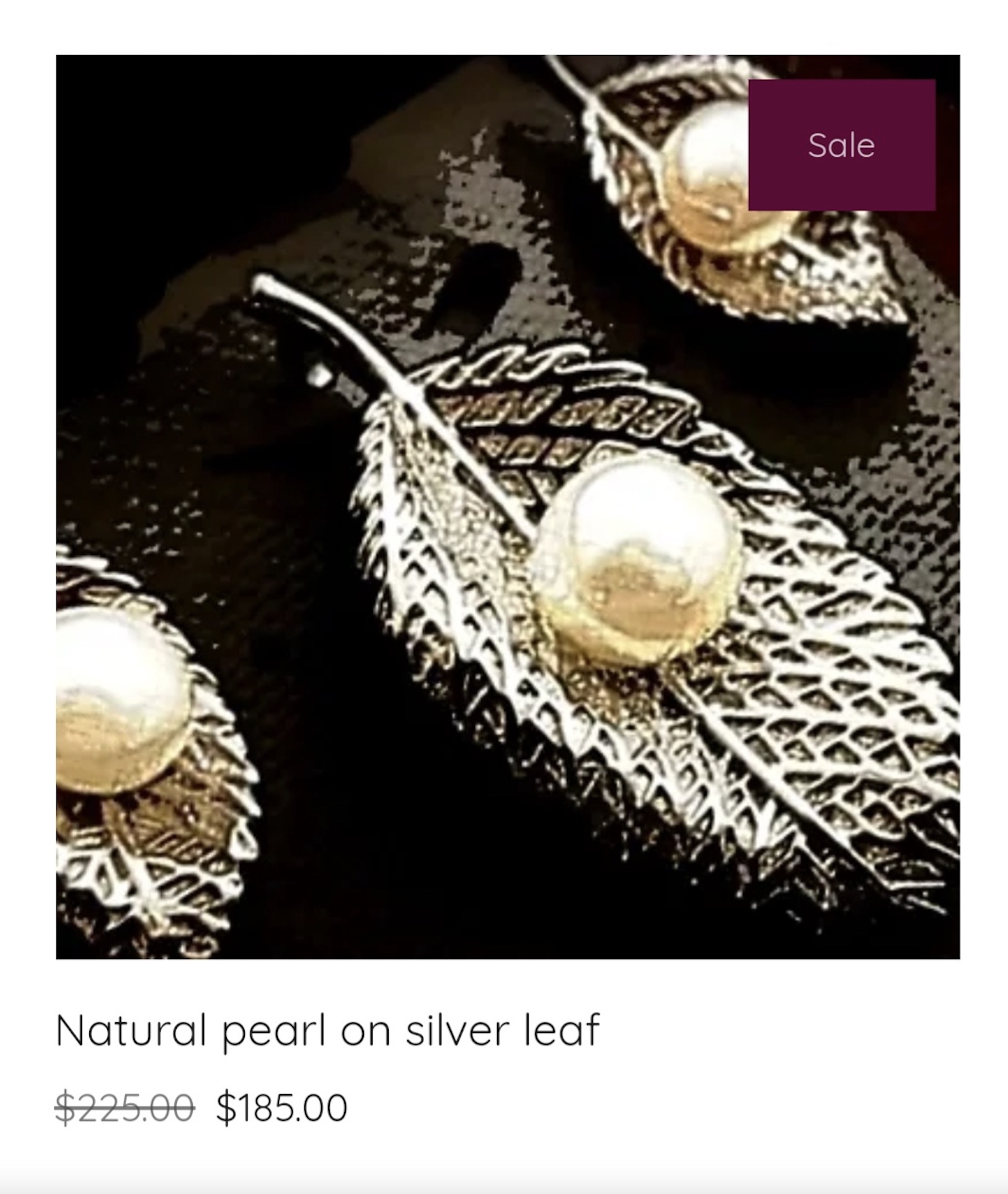 Simayaz Natural White Pearl on Elegant Sterling Silver Leaf