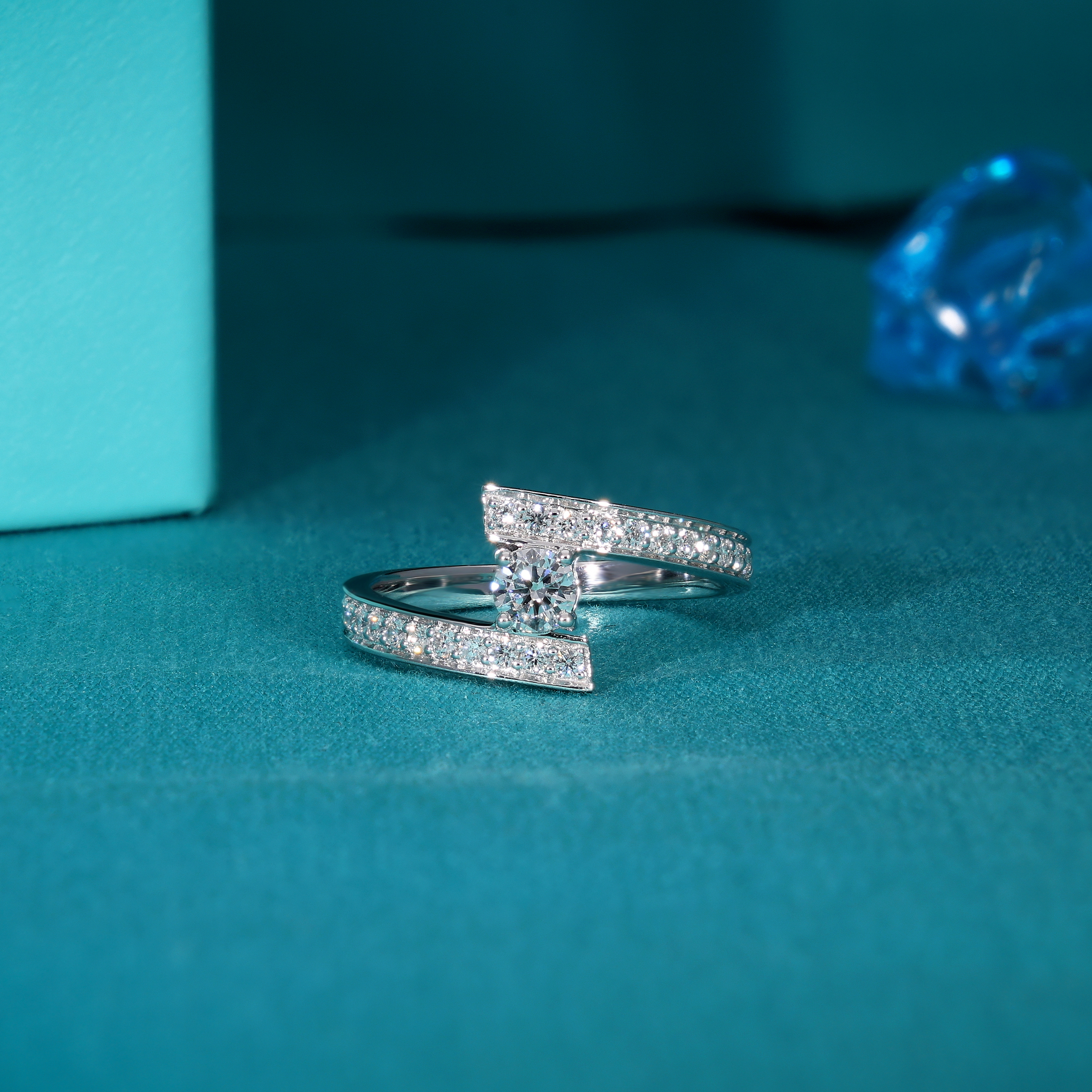 Round Lab Diamond Bypass Shank Solitaire Ring