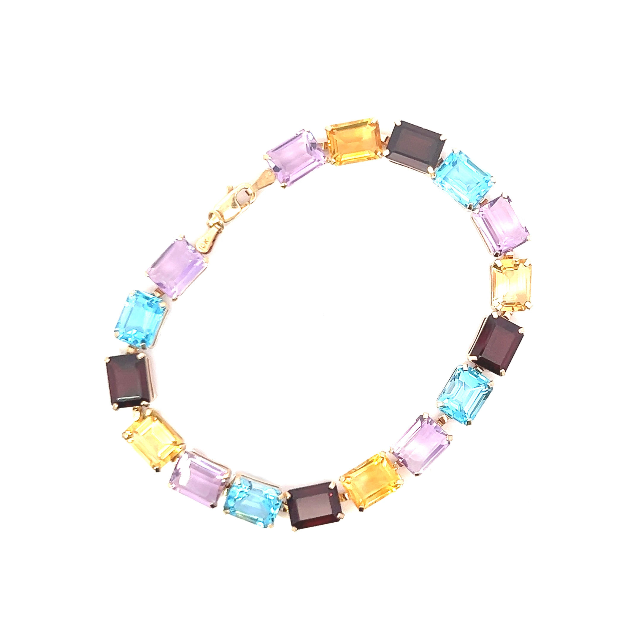 10K yellow gold, multi-color stone bracelet
