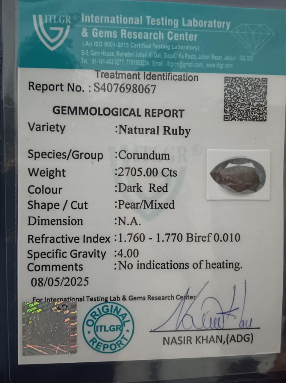 Giant Natural Ruby  2705 Carats  Dark Red Antique Pear Shape Natural Ruby Gemstone Certified Untreated Collector's Piece