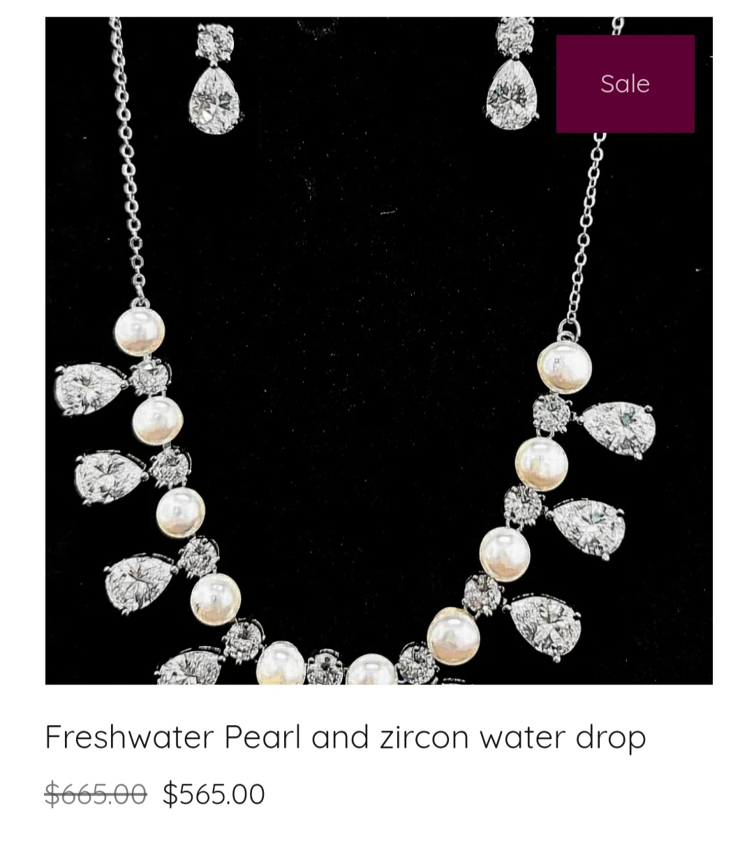 Simayaz designer freshwater white pearl and zircon necklace set