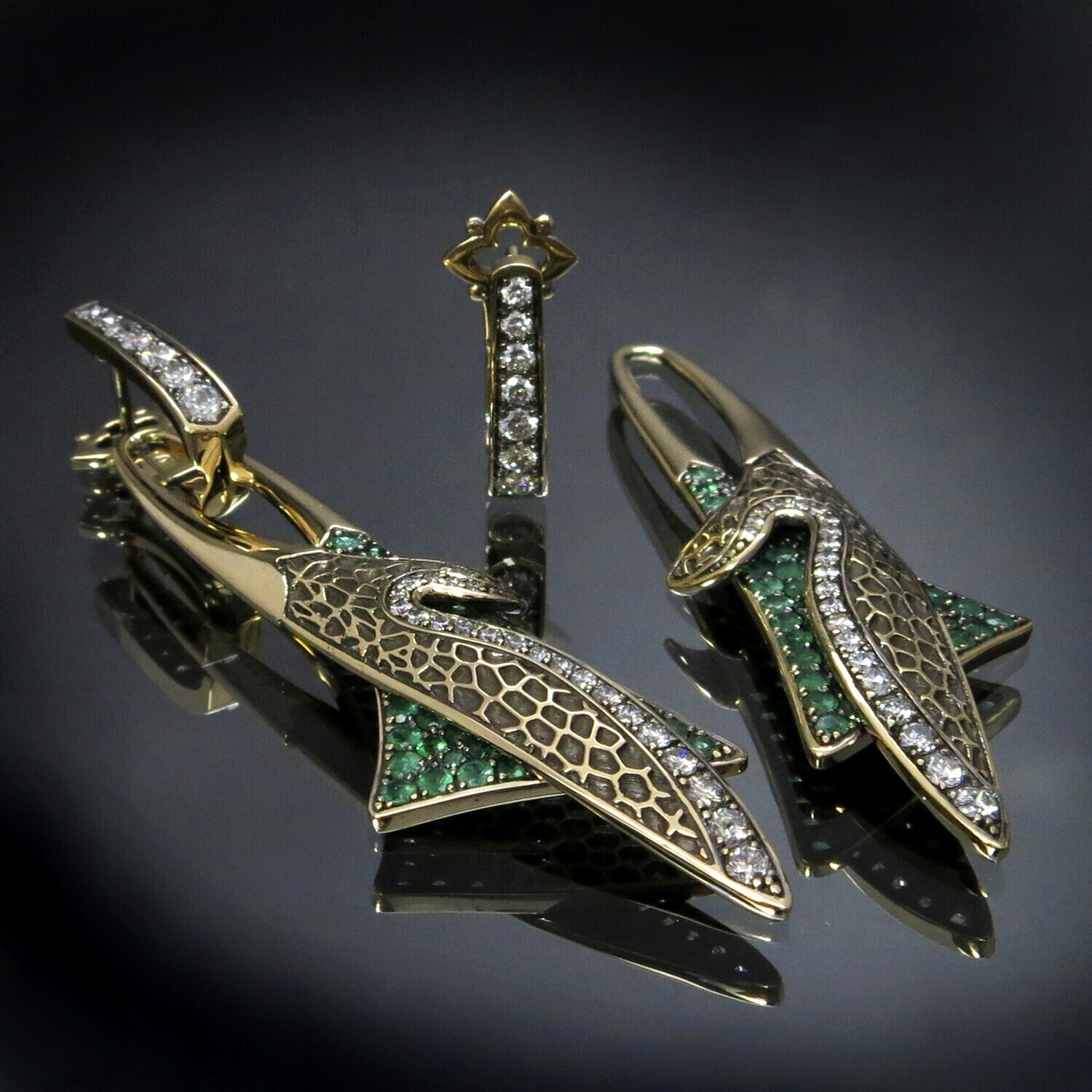 14K Gold Earrings with Emeralds and Diamonds CGS