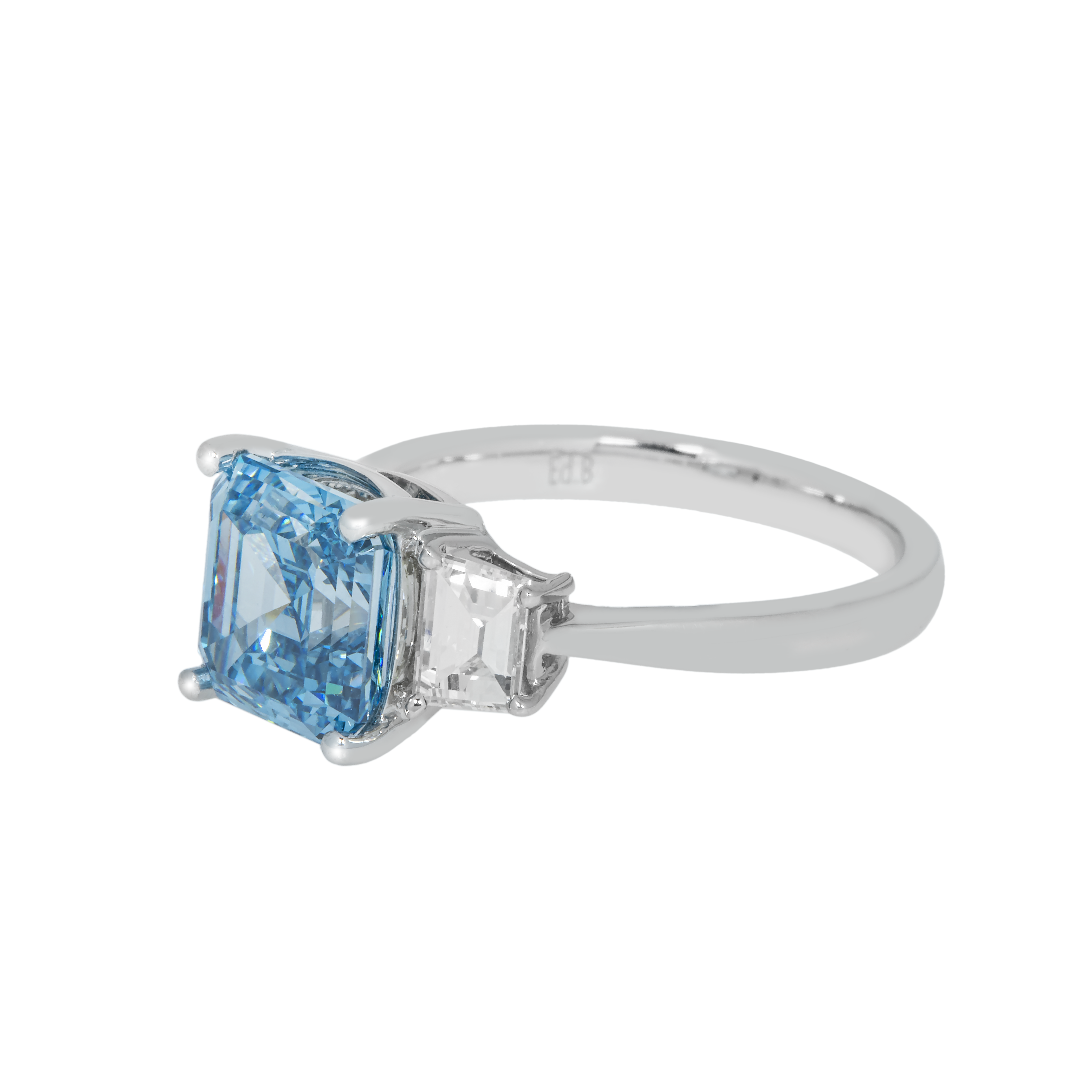 Skyblue Emerald Solitaire Lab Grown Diamond ring