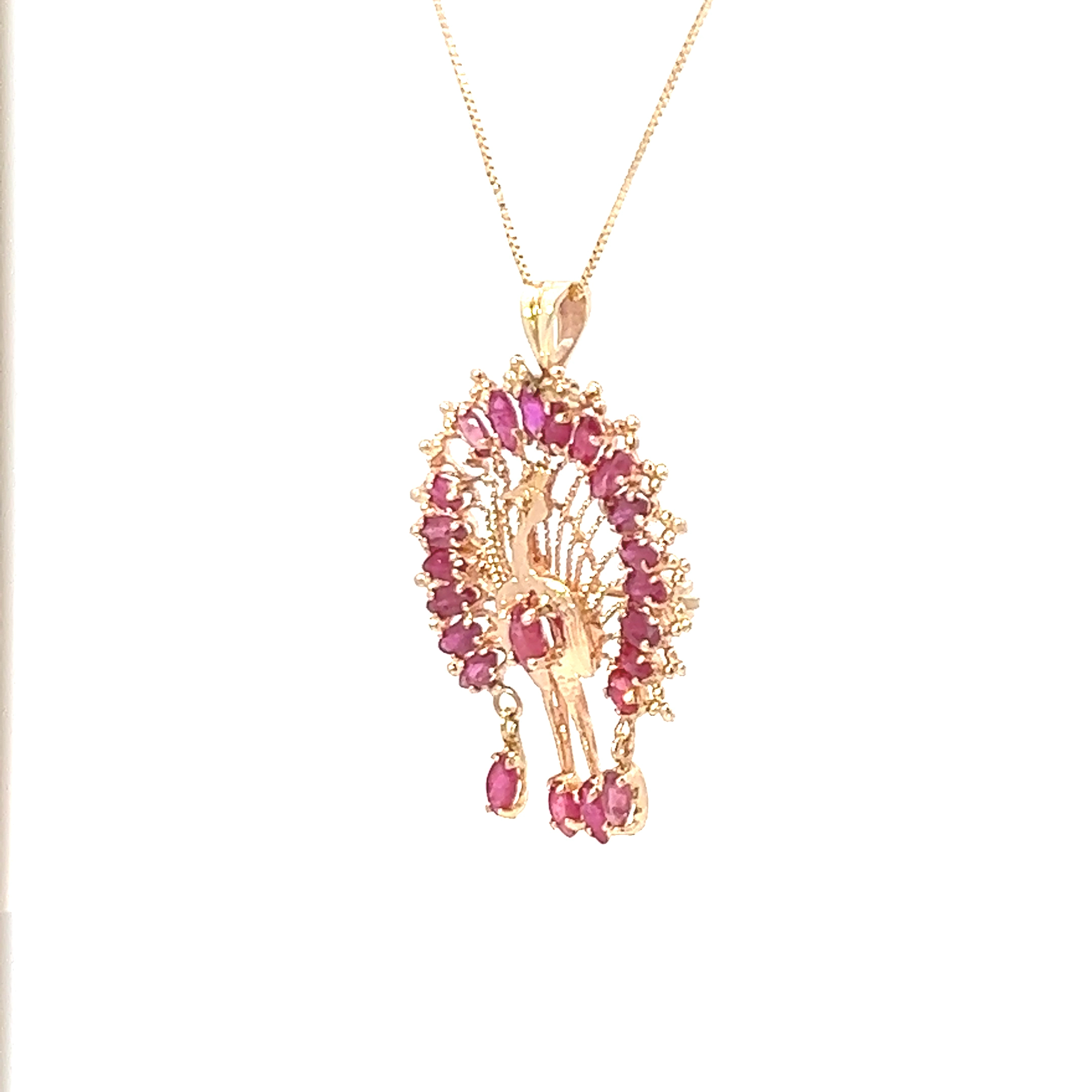 14K yellow gold, ruby turkey pendant with chain