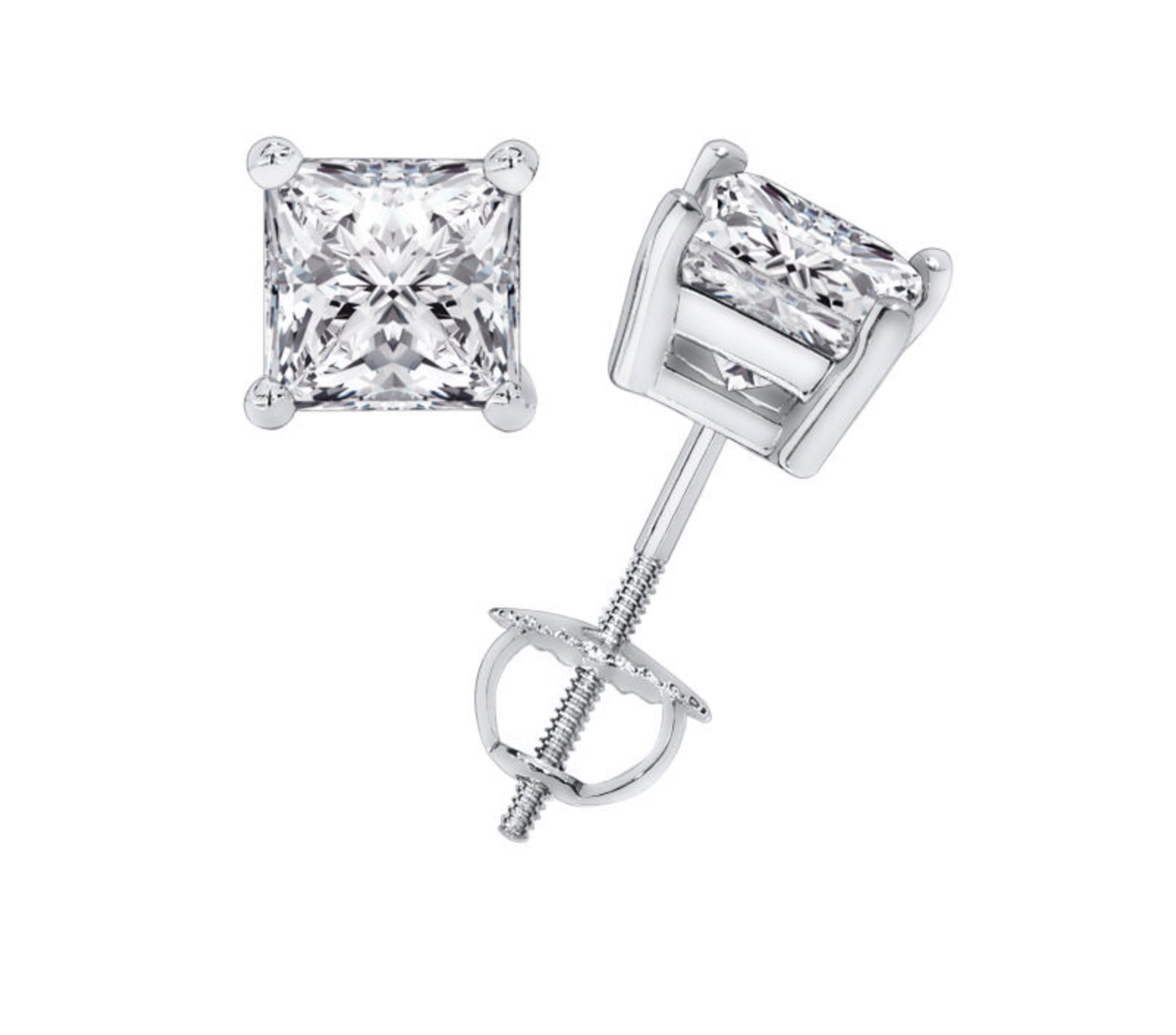 1/4 ctw CaratX Premium Princess Cut Natural Diamond Stud Earrings