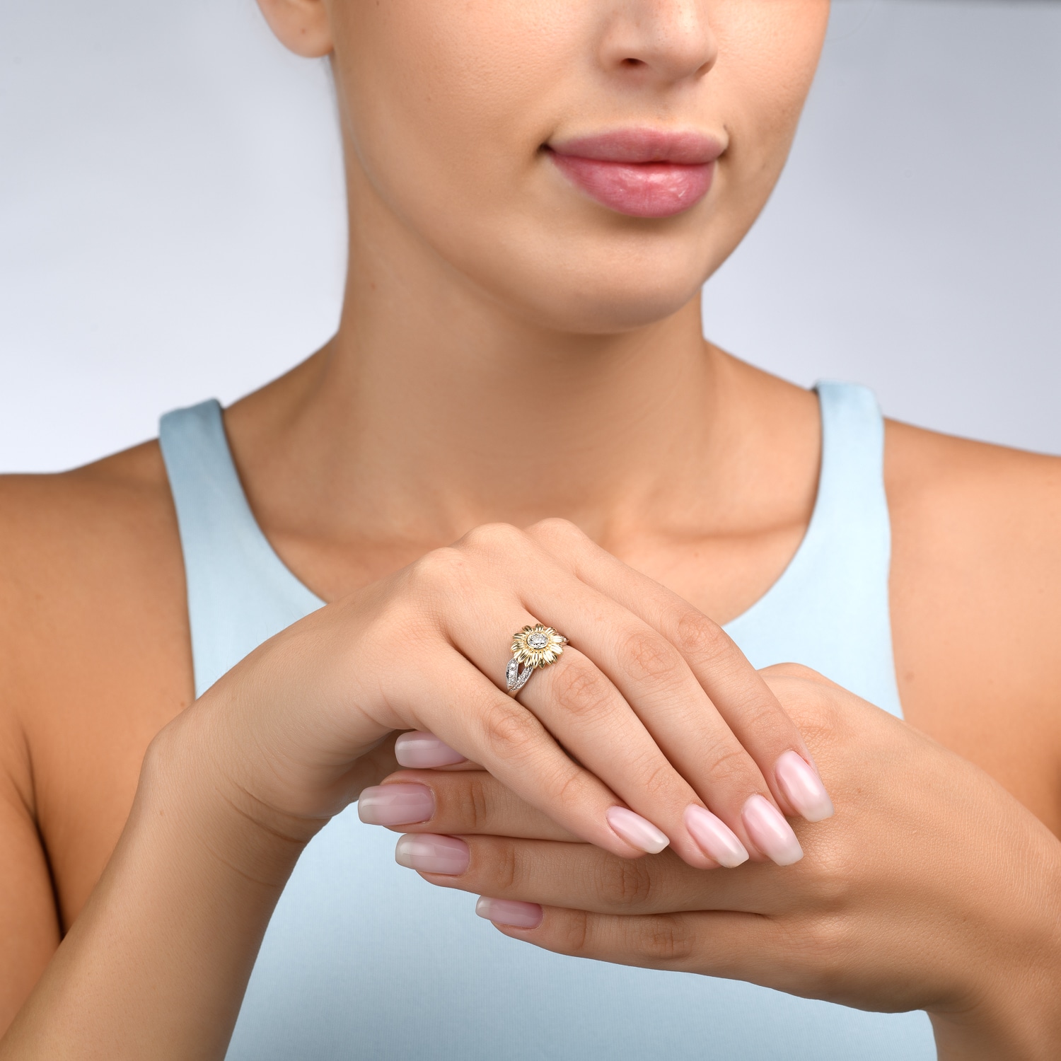 White Sunflower Lab Diamond Engagement Ring