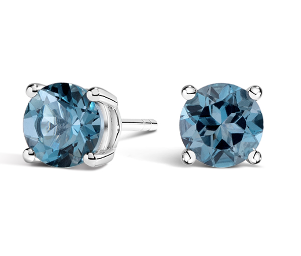 Deep London Blue Topaz Earrings | 4 prong basket setting