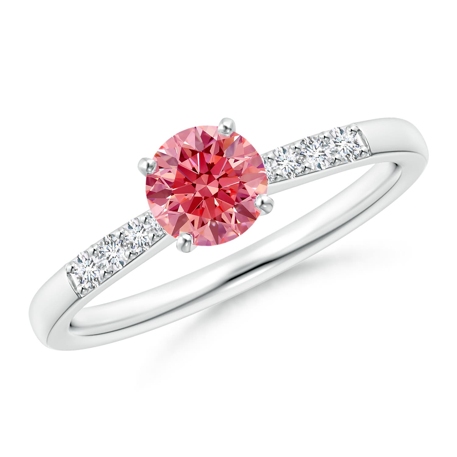 Round Solitaier Lab Grown Diamond Fancy Intense Pink Solitaire Engagement Ring