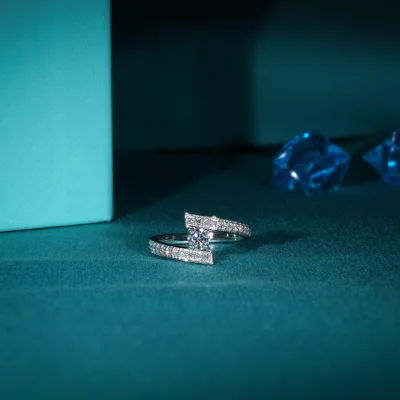 Round Lab Diamond Bypass Shank Solitaire Ring