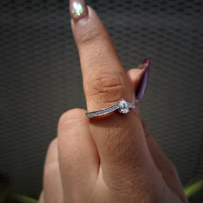 Pear Cut Lab Grown Diamond Accent Ring