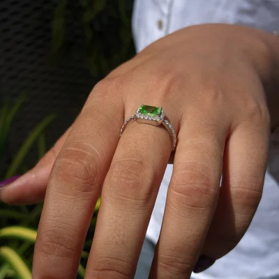 Peridot Diamond Halo Ring for Her