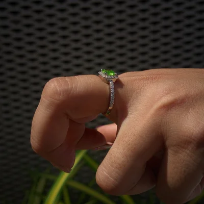 Peridot Diamond Halo Ring for Her