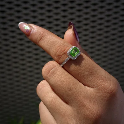 Peridot Diamond Halo Ring for Her