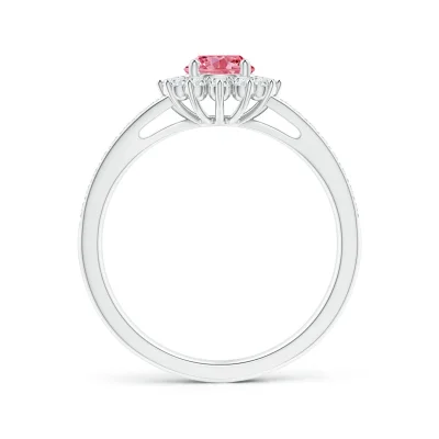 Classic Floral Halo Pink Round Engagement Ring